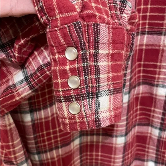 Wrangler Rancher Red Plaid Flannel Button-Down Shirt Pearl Snap Buttons, Size - Picture 7 of 8